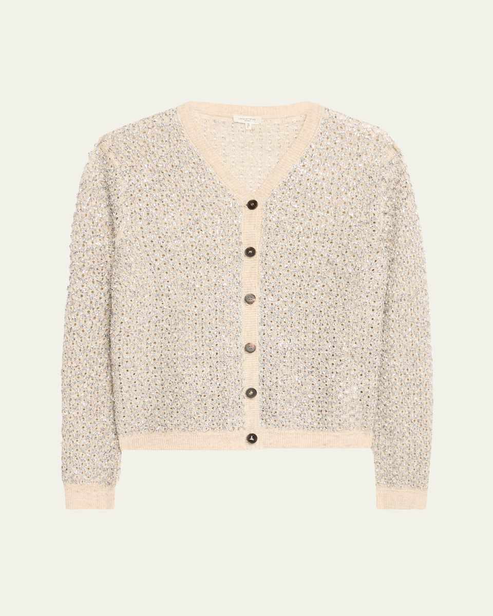Metallic-Stitch Pointelle Cardigan